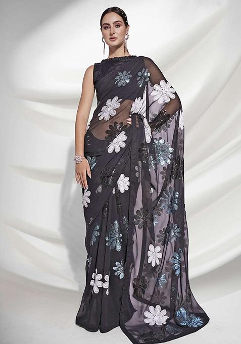 Black Georgette Saree Set