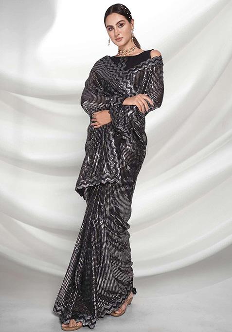 Black Georgette Saree Set