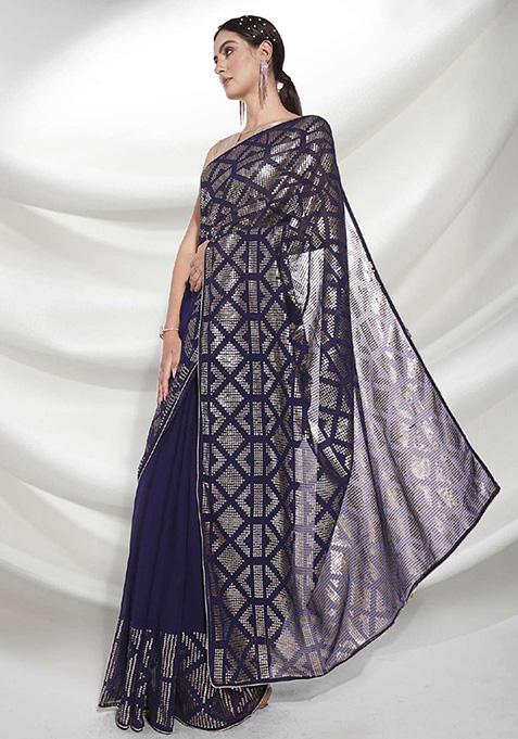 Blue Georgette Saree Set