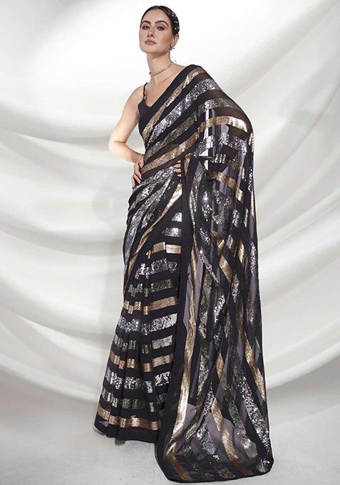 Black Georgette Saree Set