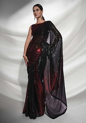 Black And Red Georgette Saree Set
