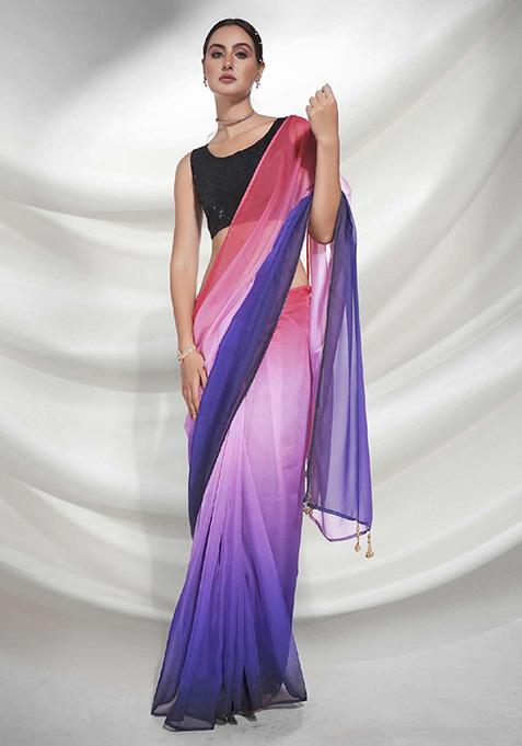 Purple Organza Saree Set