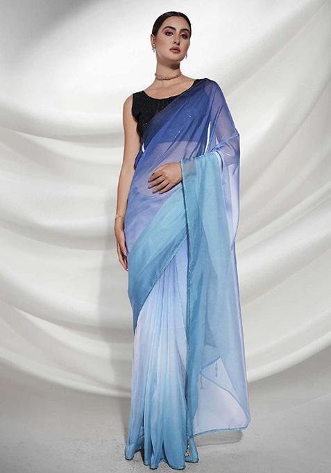 Blue Organza Saree Set