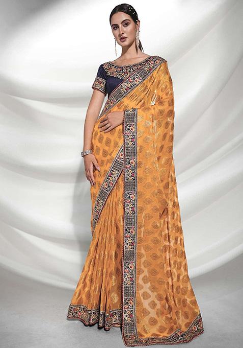 Yellow Viscose Saree Set