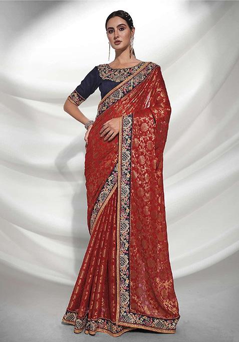 Red Viscose Saree Set