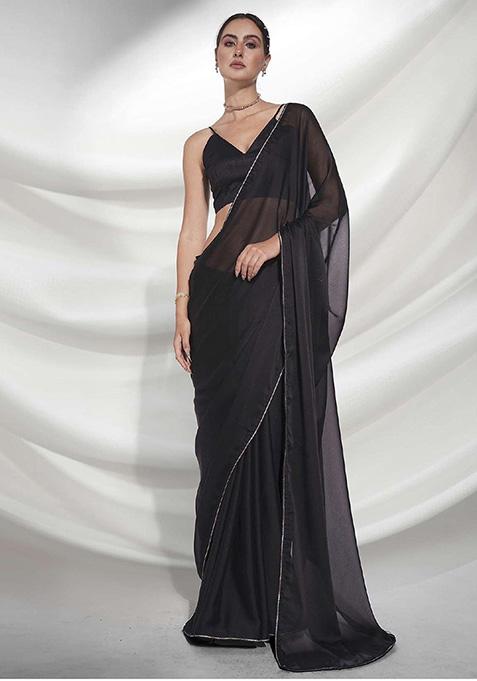 Black Rangoli Silk Saree Set