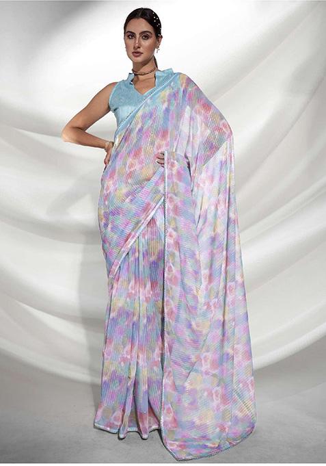 Multicolour Georgette Saree Set