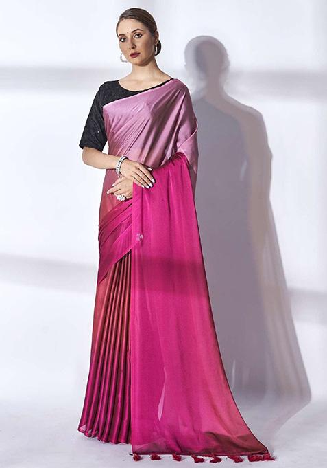 Pink Printed Rangoli Silk Saree Set