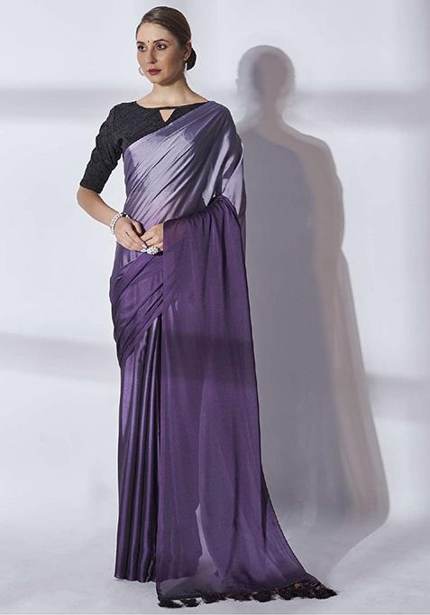 Purple Printed Rangoli Silk Saree Set