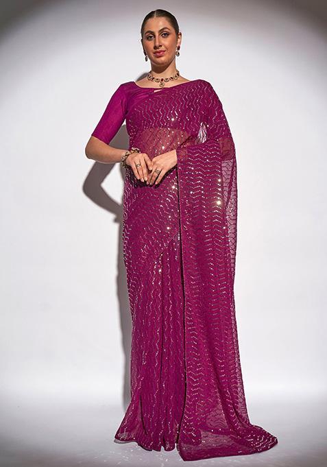 Wine Georgette Saree Set