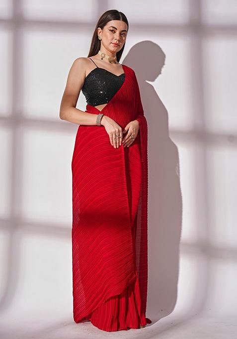 Red Georgette Saree Set