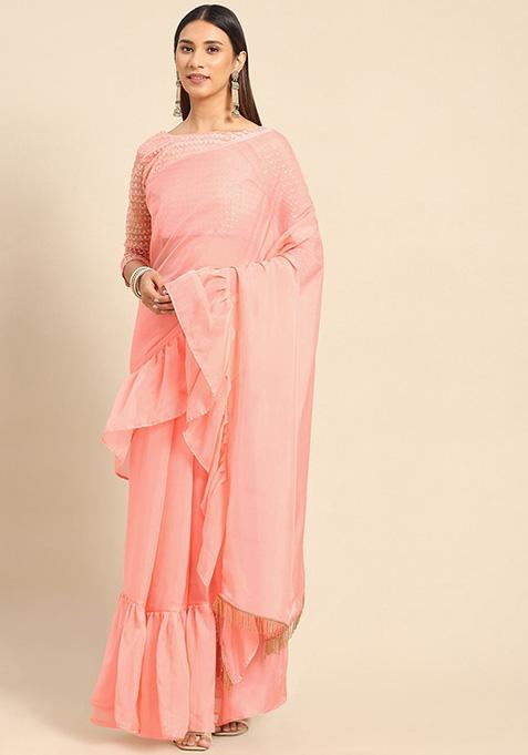Peach Organza Saree Set