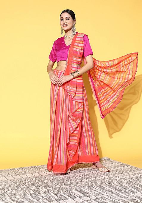 Multicolour Printed Georgette Saree Set