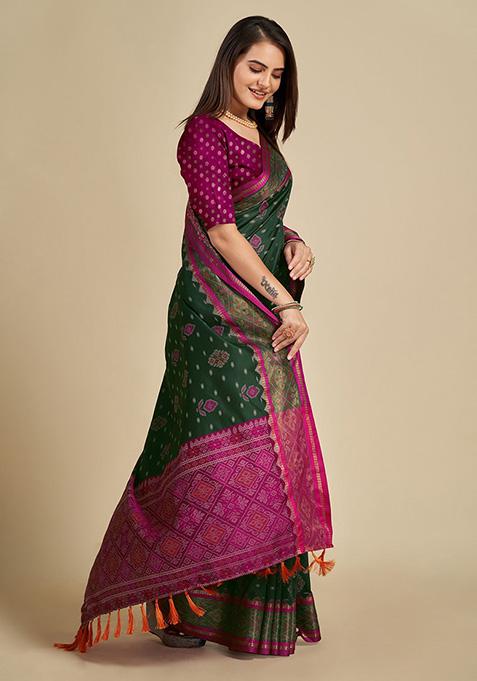 Green Woven Patola Silk Saree Set