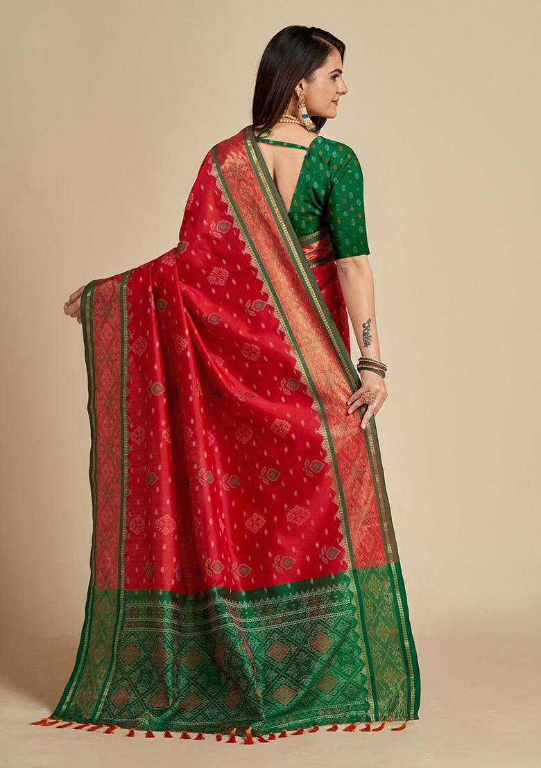 Red Woven Patola Silk Saree Set
