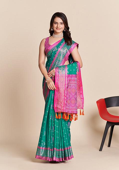 Light Green Woven Patola Silk Saree Set