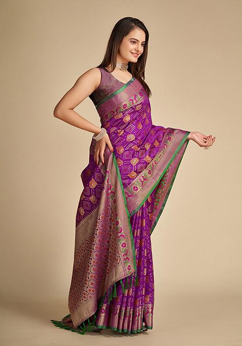 Purple Woven Patola Silk Saree Set