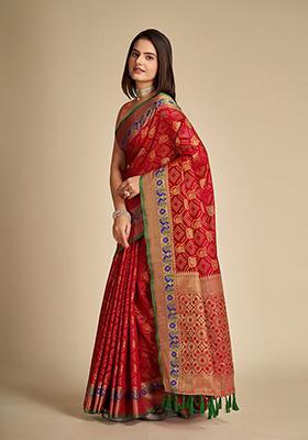 Red Woven Patola Silk Saree Set