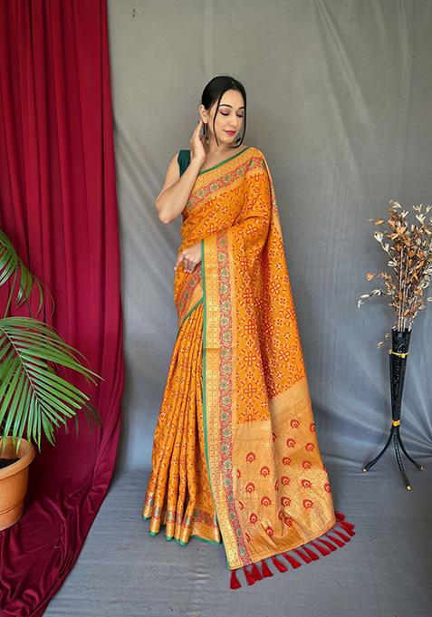 Yellow Woven Patola Silk Saree Set