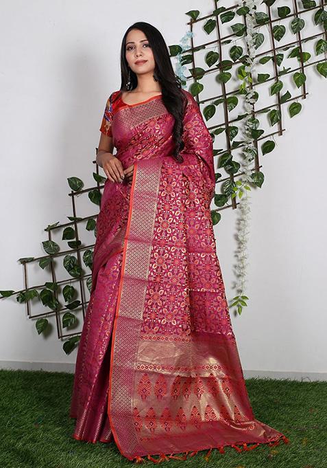 Purple Woven Patola Silk Saree Set