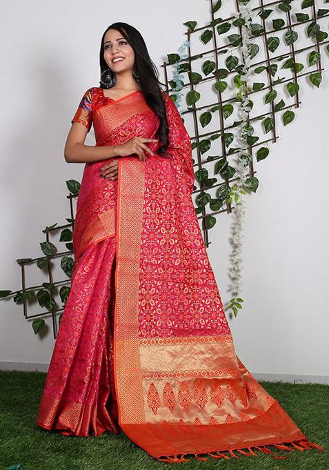 Red Woven Patola Silk Saree Set