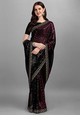 Black Embroidered Heavy Georgette Saree Set