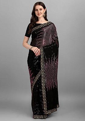 Black Embroidered Heavy Georgette Saree Set
