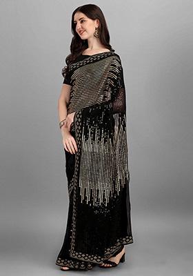 Black Embroidered Heavy Georgette Saree Set