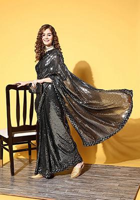 Black Embroidered Heavy Georgette Saree Set