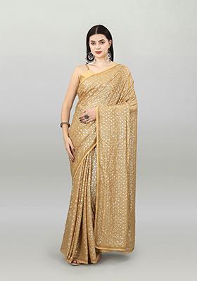 Chiku Brown Embroidered Heavy Georgette Saree Set