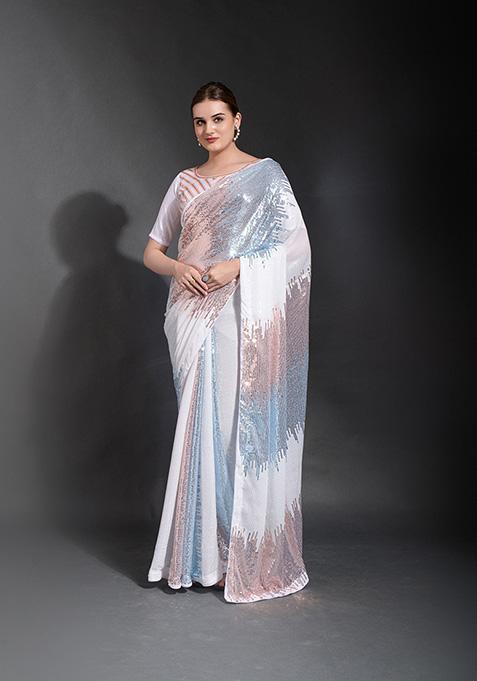 Sky Blue Embroidered Heavy Georgette Saree Set