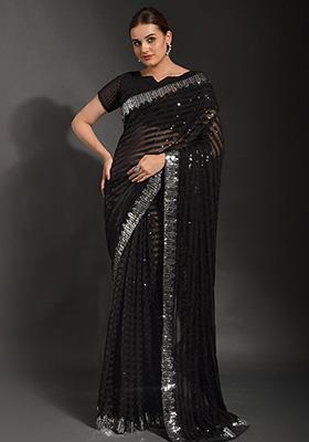 Black Embroidered Soft Georgette Saree Set
