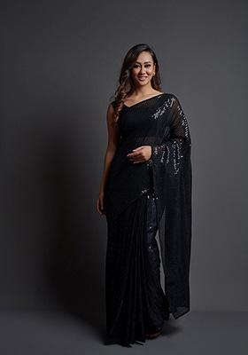 Black Embroidered Heavy Georgette Saree Set
