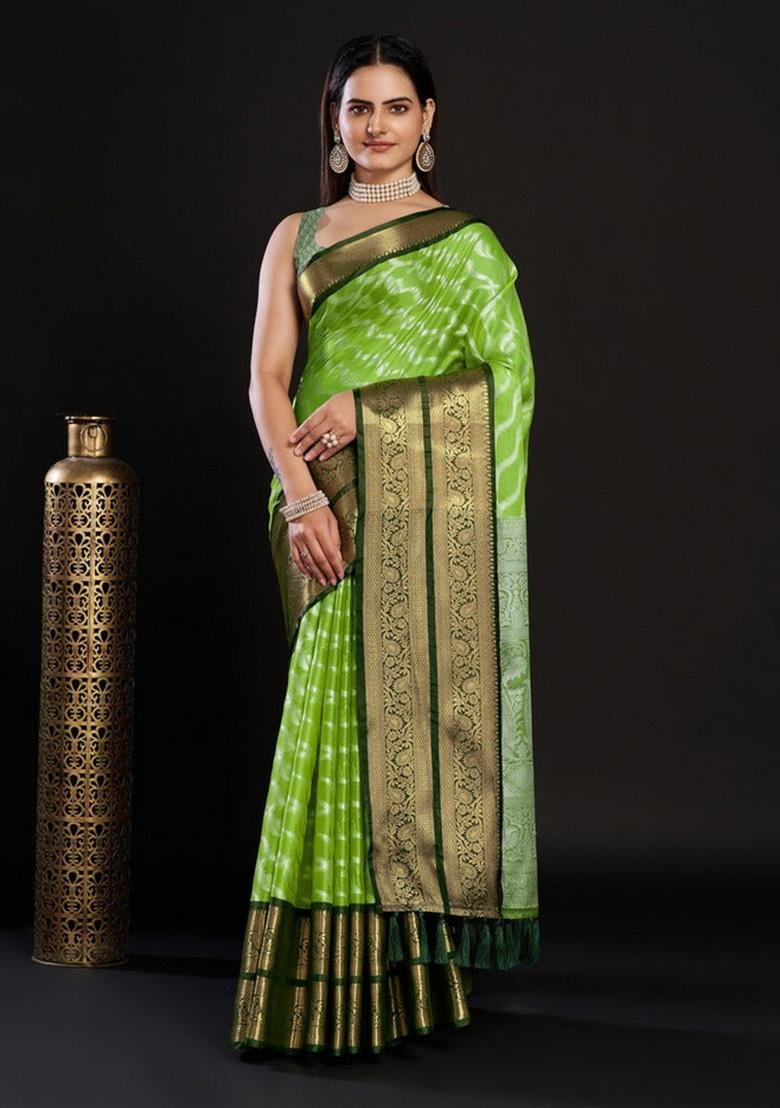 Green Woven Kanjivaram Silk Saree Set