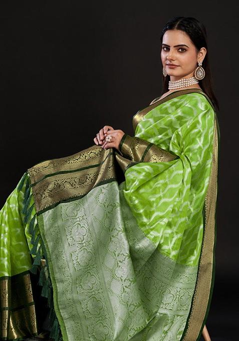 Green Woven Kanjivaram Silk Saree Set
