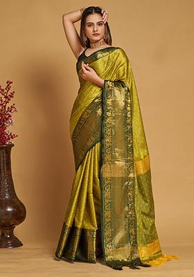 Light Green Woven Banarasi Silk Saree Set