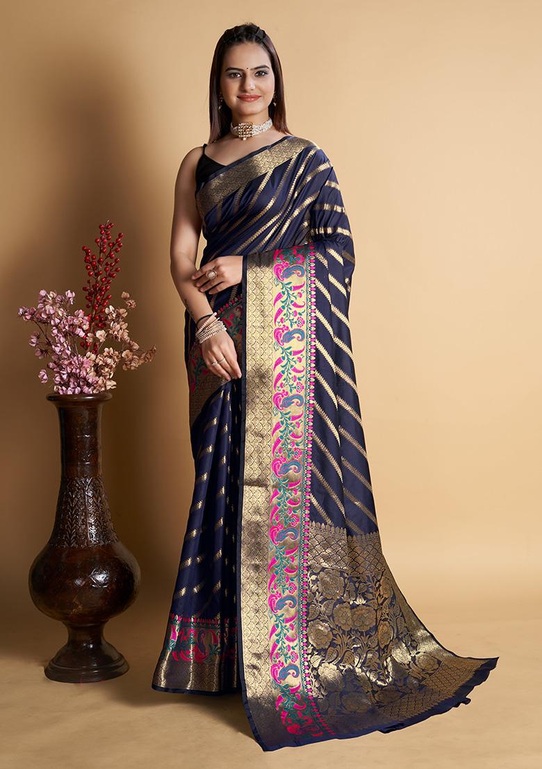 Blue Woven Banarasi Silk Saree Set