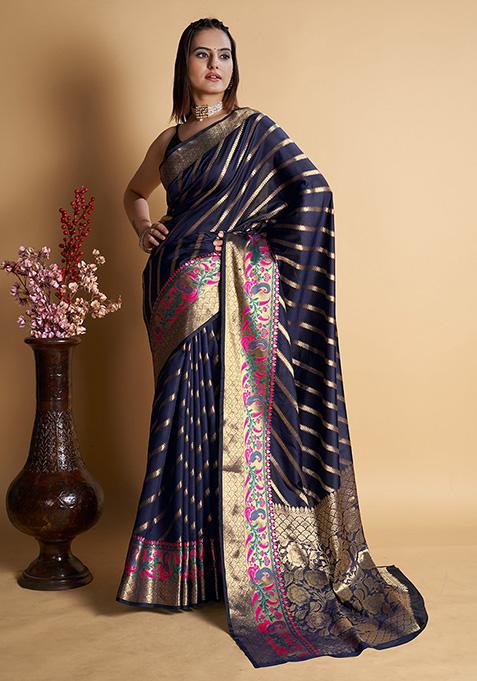 Blue Woven Banarasi Silk Saree Set