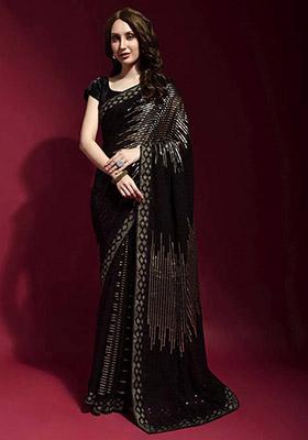 Black Sequin Embroidered Georgette Saree Set