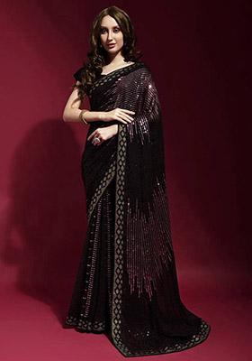 Black Sequin Embroidered Georgette Saree Set