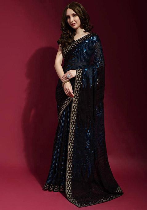 Black Sequin Embroidered Georgette Saree Set