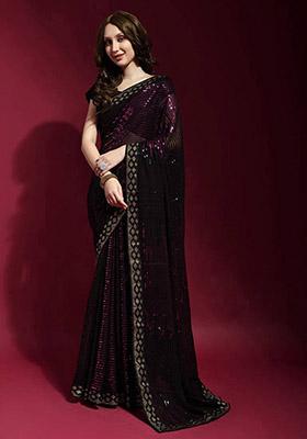 Black Sequin Embroidered Georgette Saree Set