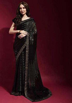 Black Sequin Embroidered Georgette Saree Set