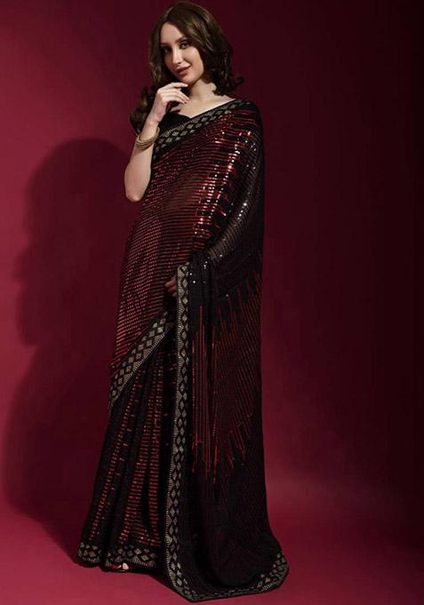 Black Sequin Embroidered Georgette Saree Set