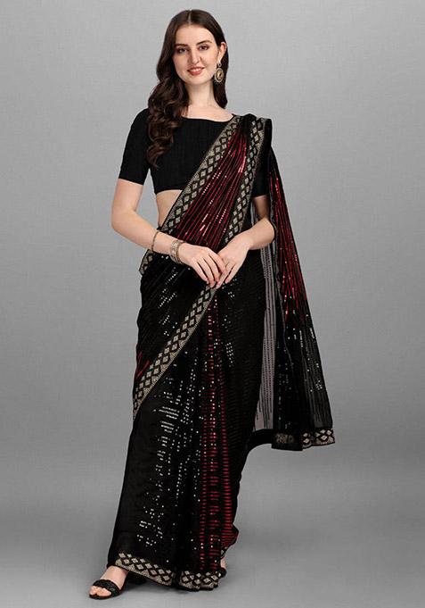 Red Sequin Embroidered Georgette Saree Set