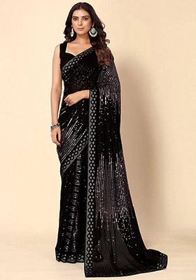 Black Sequin Embroidered Georgette Saree Set