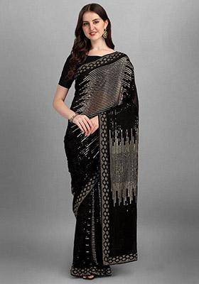 Golden Sequin Embroidered Georgette Saree Set