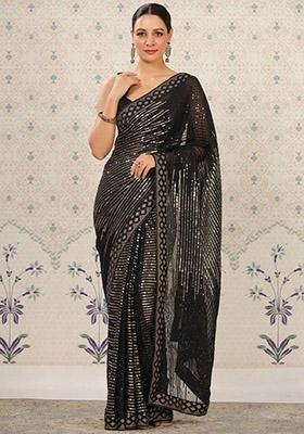 Black Sequin Embroidered Georgette Saree Set