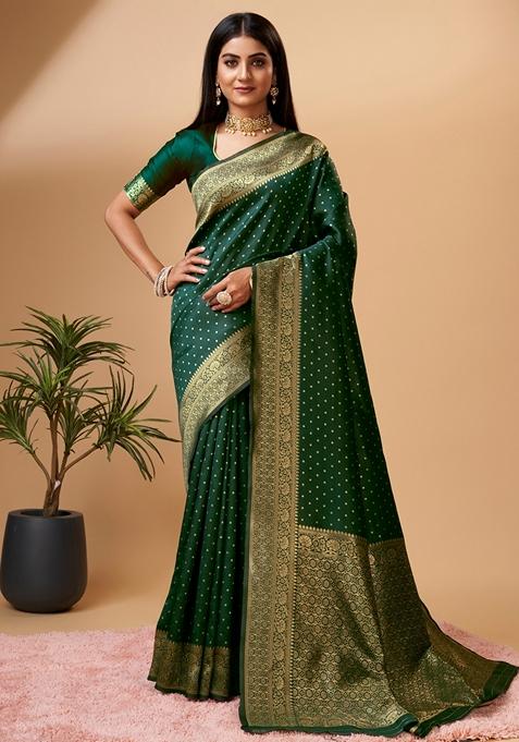 Green Woven Design Jacquard Saree Set