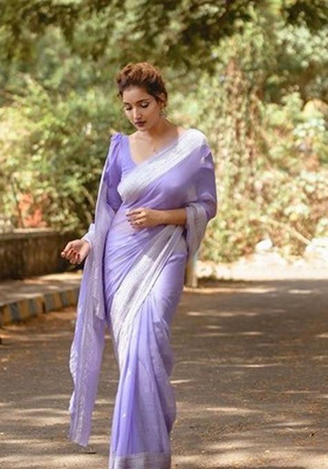 Lavender Woven Design Jacquard Saree Set